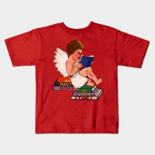 Bookworm angel - Little bookworm angel boy cherub reading a book - tranquil winter scenery Kids T-Shirt